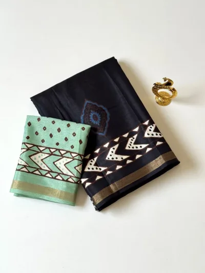 Mul Cotton Saree - Rani Pink with Peach Orange Contrast